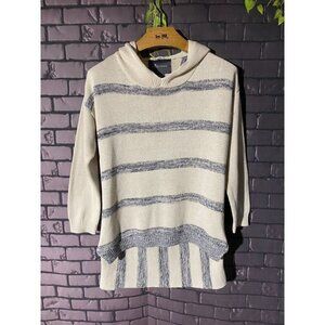 Paper Crane & Anthropologie Striped Cream and Navy Hooded Sweater M